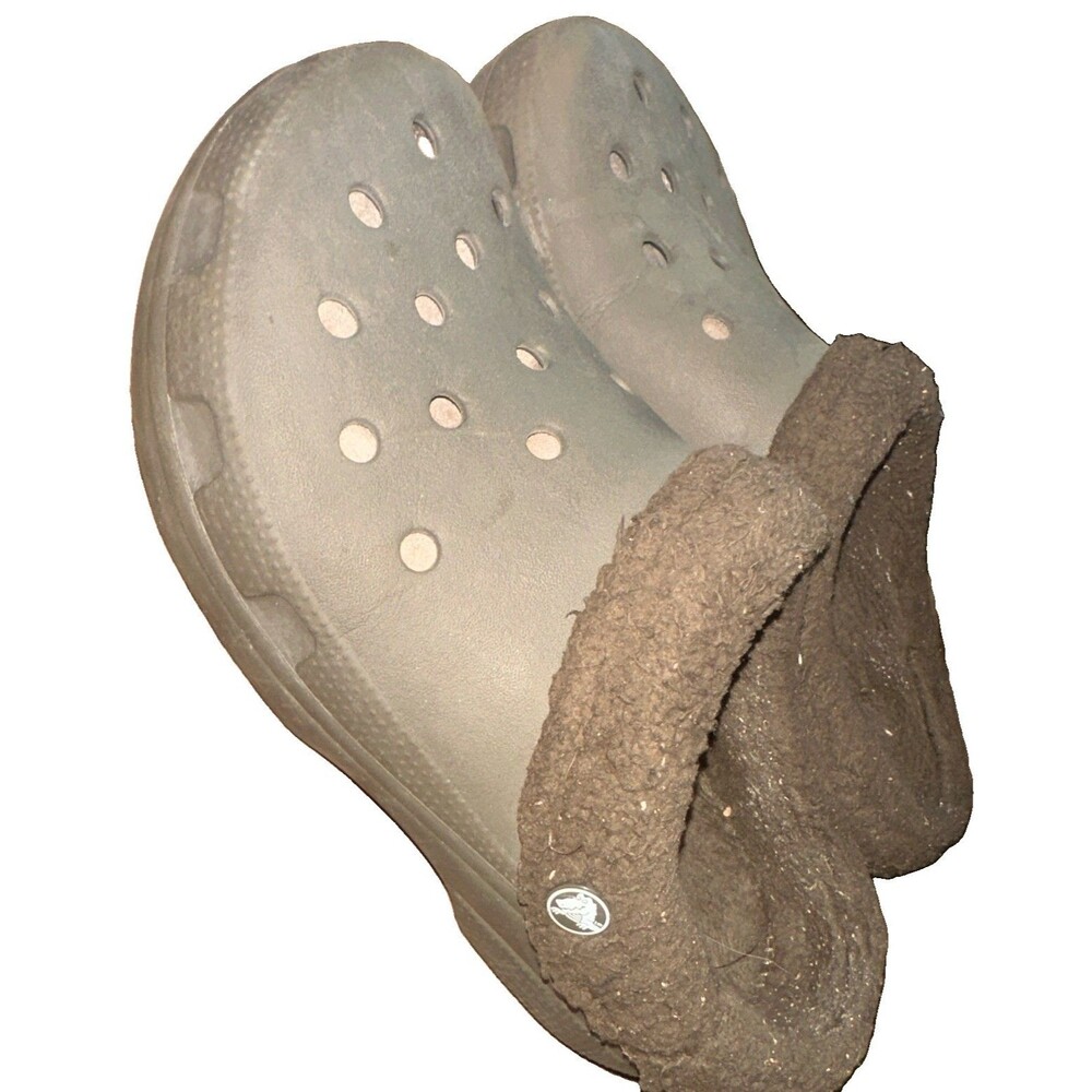 Crocs Men’s Brown Lined Clog Slip-On Rubber Upper Faux Fur Trim US 8